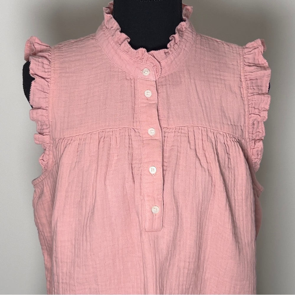 J. Crew Light Pink Ruffle Sleeveless Button Soft Cotton Blouse Medium Women’s - Picture 14 of 16
